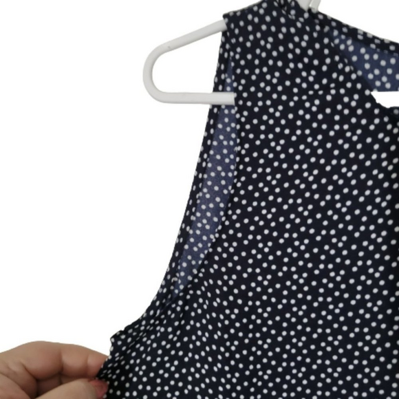 Halogene sleeveless polkadot navy blue and white, A line, crew neck zipper back - Picture 4 of 4